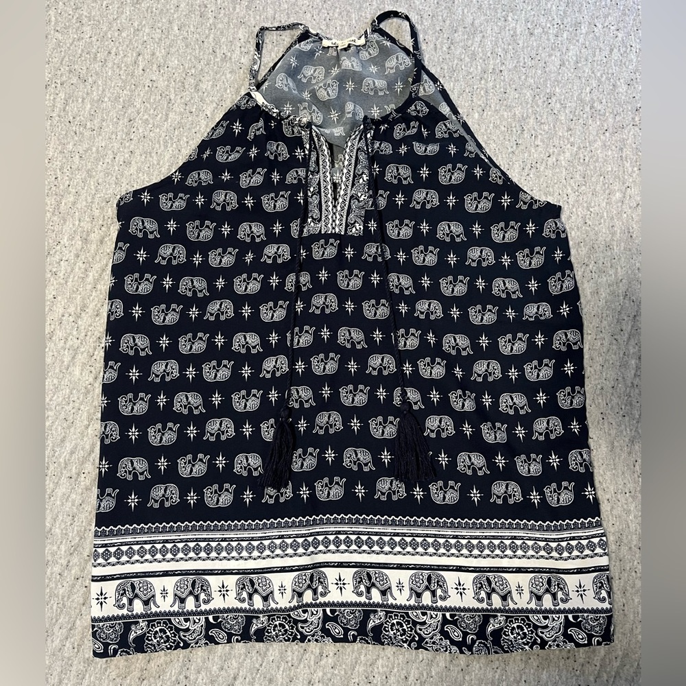 Bleuh Ciel Elephant Tank with Tassels XS Navy and White